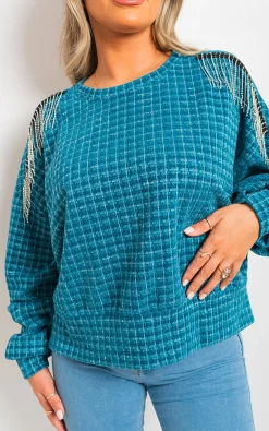 Blue Sara Long Sleeve Knitted Jumper with Tassel Detail<IKRUSH Hot