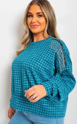 Blue Sara Long Sleeve Knitted Jumper with Tassel Detail<IKRUSH Hot