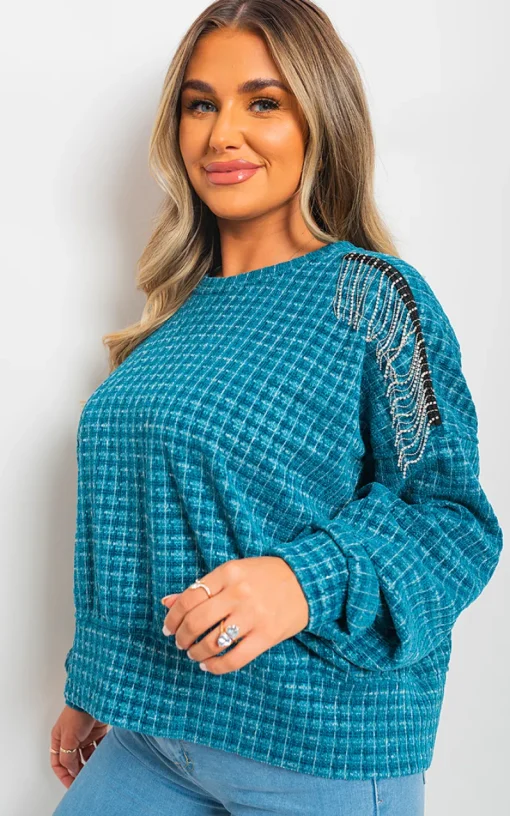 Blue Sara Long Sleeve Knitted Jumper with Tassel Detail<IKRUSH Hot