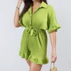 Bright green Marissa Pleated Frill Ruffle Tie Waist Playsuit<IKRUSH Online
