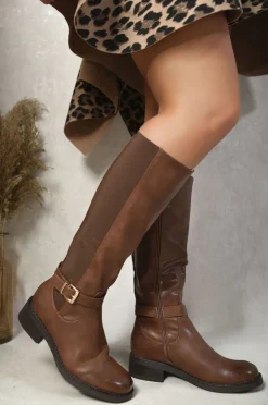 Brown Elena Knee High Buckle Boots<IKRUSH New