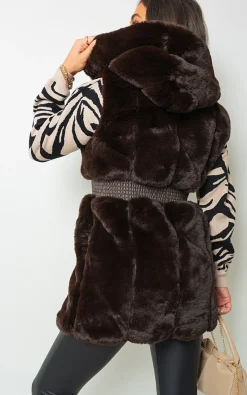 Brown Emilee Faux Fur Zip Up Gilet<IKRUSH Discount