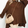 Brown Faye High Neck Oversized Long Sleeve Knitted Jumper<IKRUSH Clearance