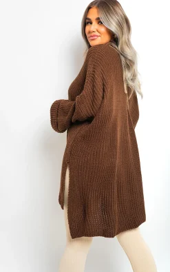Brown Faye High Neck Oversized Long Sleeve Knitted Jumper<IKRUSH Clearance