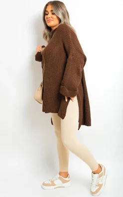 Brown Faye High Neck Oversized Long Sleeve Knitted Jumper<IKRUSH Clearance