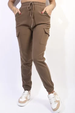 Brown Frankie Cargo Pocket Trouser with Drawstring<IKRUSH Discount