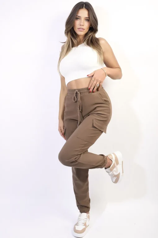 Brown Frankie Cargo Pocket Trouser with Drawstring<IKRUSH Discount