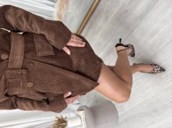 Brown Liyana Collared Long Sleeve V-Neck Belted Top and Mini Skirt Co-ord Set<IKRUSH Hot