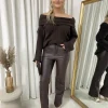 Brown Lucia High Waisted Faux Leather Trouser<IKRUSH Online