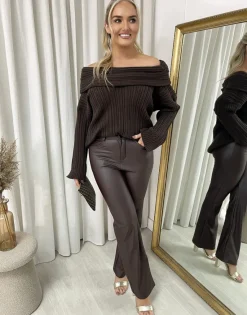 Brown Lucia High Waisted Faux Leather Trouser<IKRUSH Online