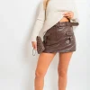 Brown Luisa Faux Leather Pocket Belted Cargo Skort<IKRUSH Outlet