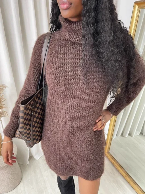 Brown Melinda Chunky Roll Neck Knitted Jumper<IKRUSH Online