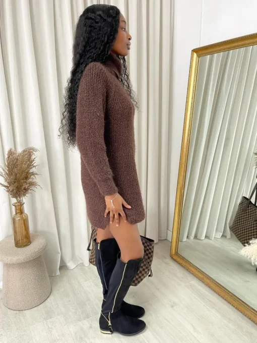 Brown Melinda Chunky Roll Neck Knitted Jumper<IKRUSH Online