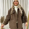 Brown Monica Button Down Collared Winter Coat Jacket<IKRUSH Discount