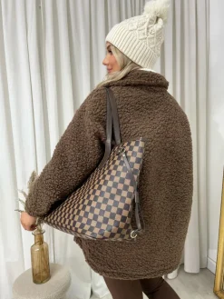 Brown Monica Button Down Collared Winter Coat Jacket<IKRUSH Discount