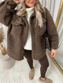 Brown Monica Button Down Collared Winter Coat Jacket<IKRUSH Discount