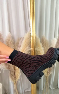 Brown Nancy Chunky Sock Boots<IKRUSH Fashion