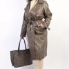 Brown Nathalie Lapel Neck Belted Trench Coat Jacket<IKRUSH Hot