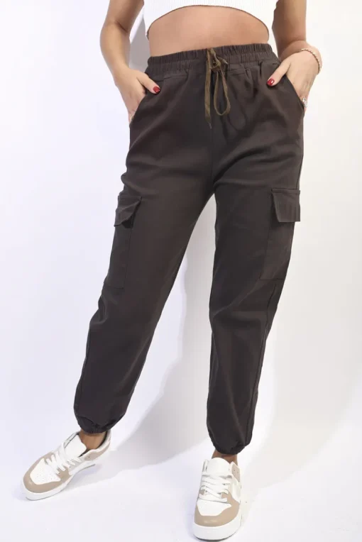 Brown Plus Size Frankie Cargo Pocket Trouser with Drawstring<IKRUSH Discount