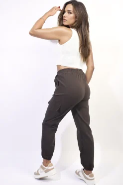 Brown Plus Size Frankie Cargo Pocket Trouser with Drawstring<IKRUSH Discount