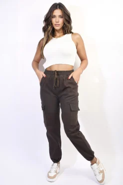 Brown Plus Size Frankie Cargo Pocket Trouser with Drawstring<IKRUSH Discount