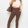 Brown Selene Wide Waistband Trouser with Front Pockets<IKRUSH Hot