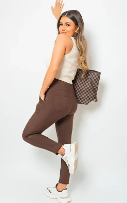 Brown Selene Wide Waistband Trouser with Front Pockets<IKRUSH Hot