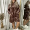 Brown Sonya Oversized Fluffy Winter Blanket Hoodie<IKRUSH Fashion