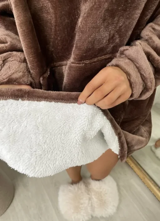 Brown Sonya Oversized Fluffy Winter Blanket Hoodie<IKRUSH Fashion