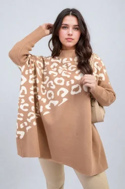 Camel Abigail Leopard Print Knitted Long Sleeve Jumper<IKRUSH Clearance