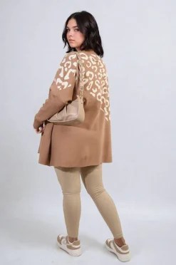 Camel Abigail Leopard Print Knitted Long Sleeve Jumper<IKRUSH Clearance