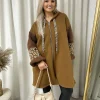Camel Angelina Leopard Print Knitted Sleeve Hoodie<IKRUSH Fashion