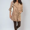 Camel Camryn Roll Tab Sleeve Drawstring Waist Open Front Trench Coat Jacket<IKRUSH Fashion