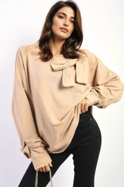Camel Carina Long Sleeve Bow Detail Jumper<IKRUSH Clearance