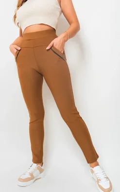 Camel Carmela High Waist Double Band Pocket Leggings<IKRUSH New
