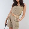 Camel Demi Strappy Button Top<IKRUSH Clearance