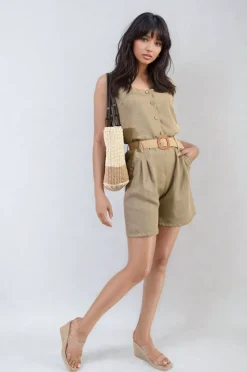 Camel Demi Strappy Button Top<IKRUSH Clearance