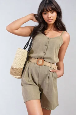Camel Demi Strappy Button Top<IKRUSH Clearance