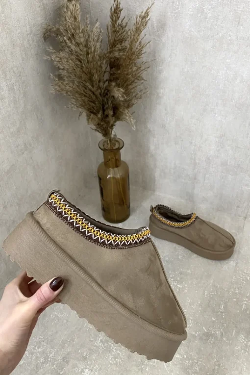 Camel Jolene Aztec Detail Low Ankle Platform Slipper Boots<IKRUSH Discount