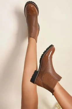Camel Kensie Faux Leather Brogue Chelsea Boots<IKRUSH Clearance