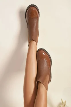 Camel Kensie Faux Leather Brogue Chelsea Boots<IKRUSH Clearance