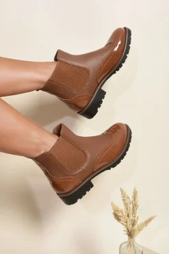 Camel Kensie Faux Leather Brogue Chelsea Boots<IKRUSH Clearance
