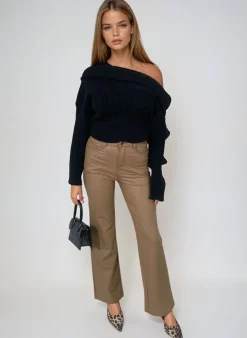 Camel Lucia High Waisted Faux Leather Trouser<IKRUSH Fashion