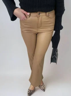 Camel Lucia High Waisted Faux Leather Trouser<IKRUSH Fashion