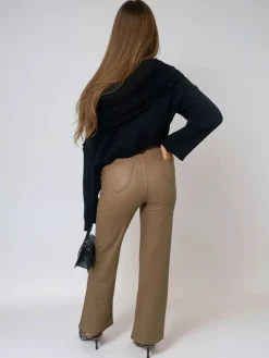 Camel Lucia High Waisted Faux Leather Trouser<IKRUSH Fashion