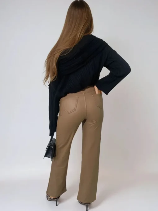 Camel Lucia High Waisted Faux Leather Trouser<IKRUSH Fashion