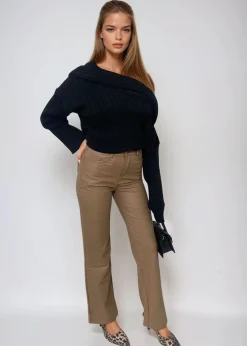 Camel Lucia High Waisted Faux Leather Trouser<IKRUSH Fashion