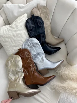 Camel Lucille High Pointed Toe Embroidered Thick Heel Cowboy Boots<IKRUSH Best