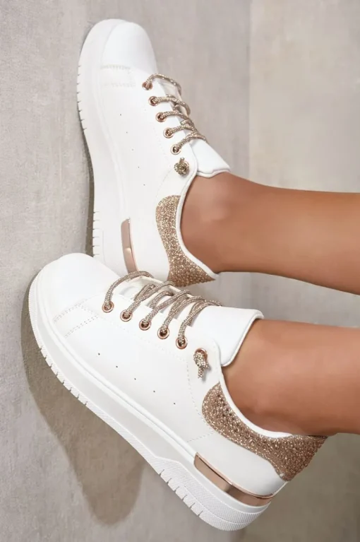 Champagne Callie Embellished Lace Platform Trainers<IKRUSH Best