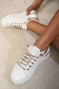 Champagne Callie Embellished Lace Platform Trainers<IKRUSH Best